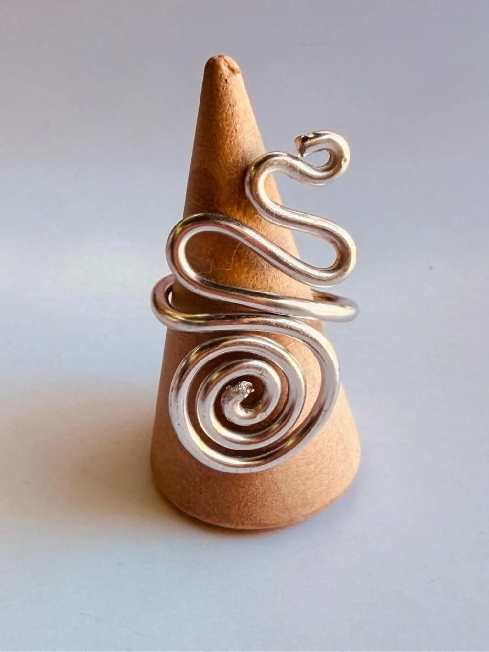 Handmade Silver Spiral Snake Open Band Ring - Women Jewelry